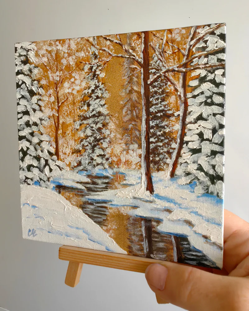 Картина маслом с золотой поталью, 15х15