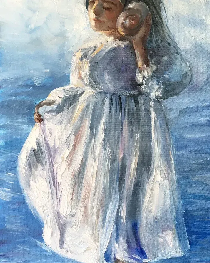 Девочка и море. Картина маслом 30×60 см — 30×60 см