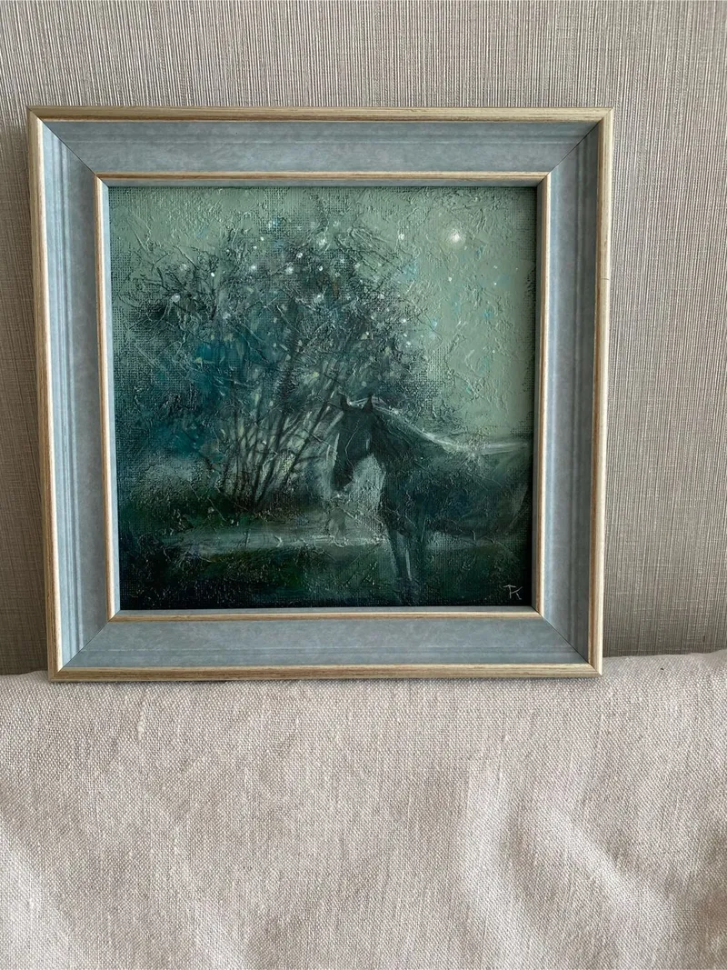 Картина «Ночь. Светлячки», акрил, 20×20 см