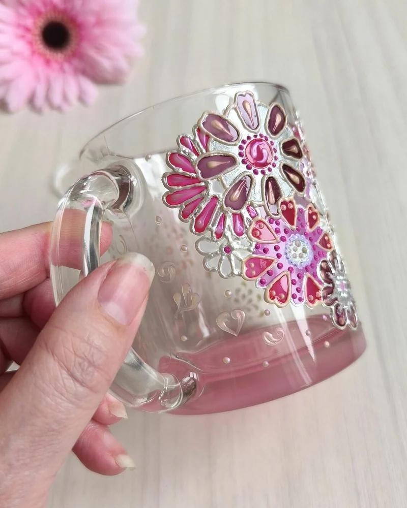 Кружка Сердце цветов розовая