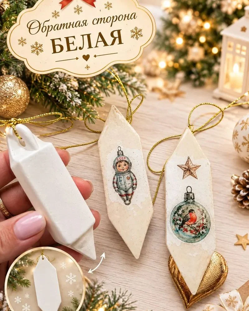 Елочная игрушка бежевый 3 шт