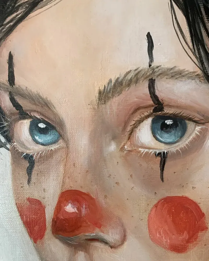 Клоунесса и белый кот. Картина маслом 60×70 см — 60×70 см