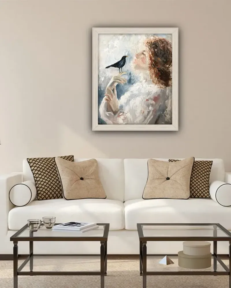 Девушка и птичка. Картина маслом 40×50 см — 40×50 см