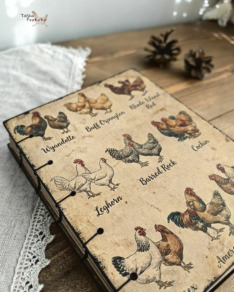 Деревянный блокнот А6 с коптским переплётом — Hens