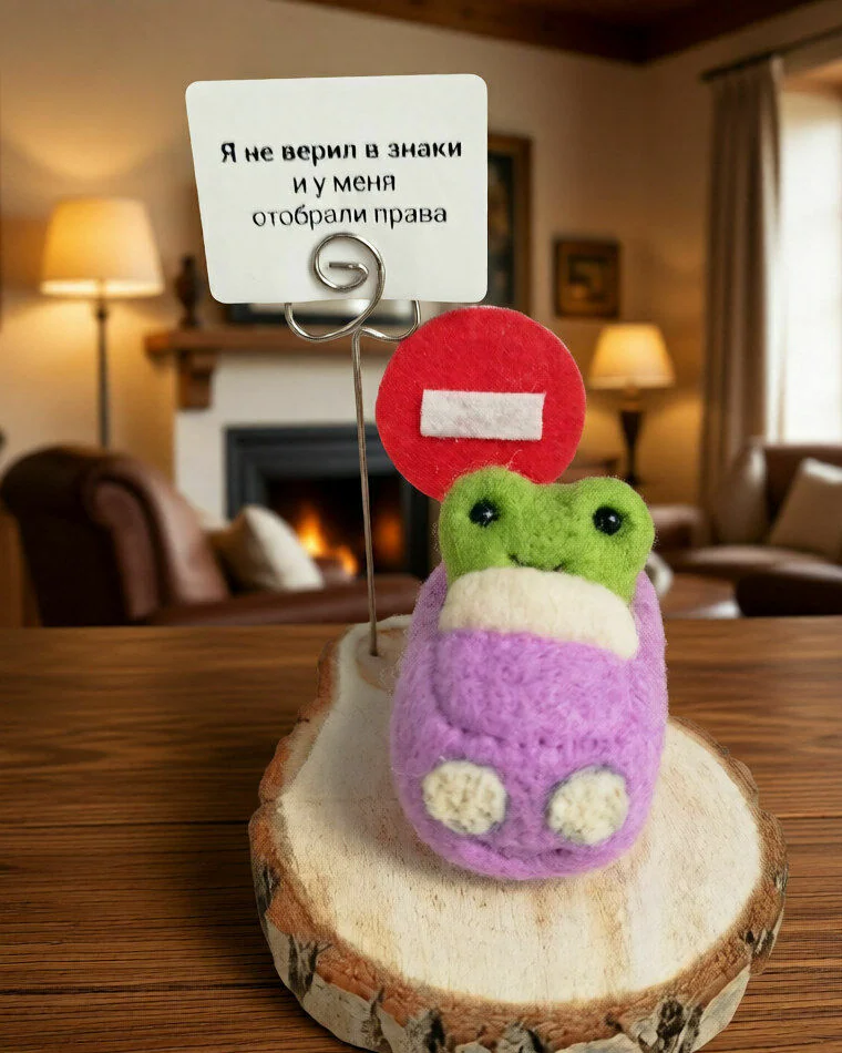 Валяная игрушка Лягушка в машине, Войлочная Игрушка из шерсти