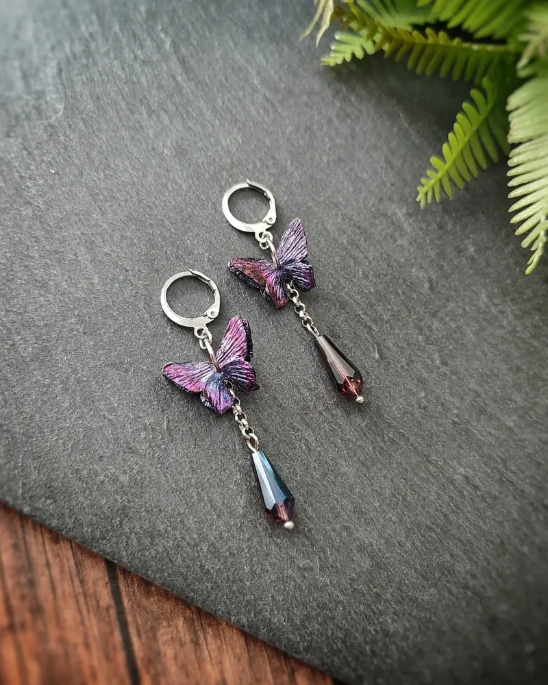 Серьги с бабочками — Фиолетовый