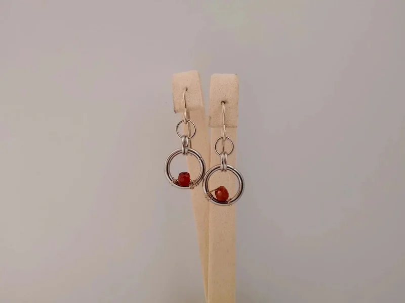 Серьги "Геометрия" с гранатами