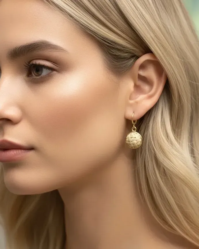 Серьги «Бусина» из соломки, натуральный цвет