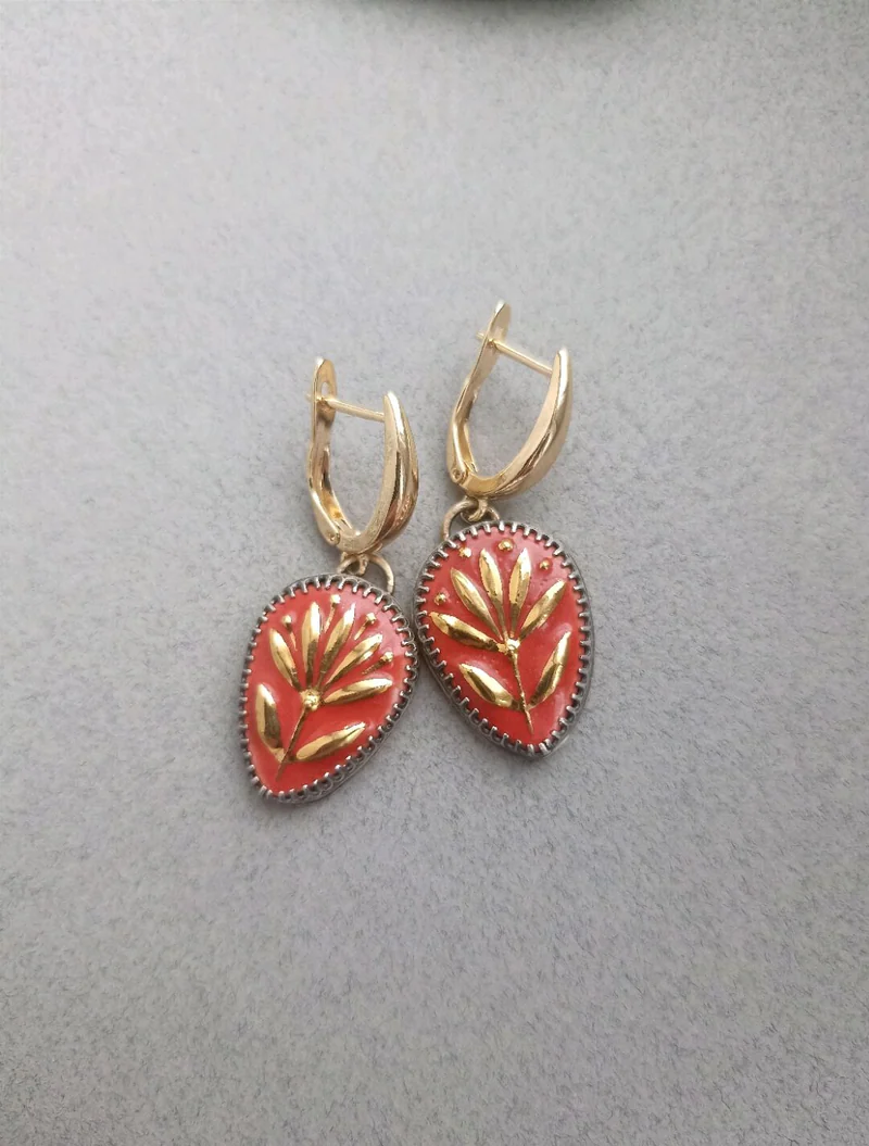 Серьги с авторской керамикой (красные)