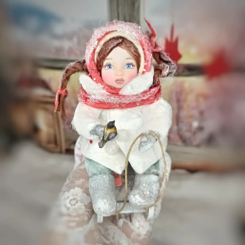 Ватная игрушка "Девочка с косичками"