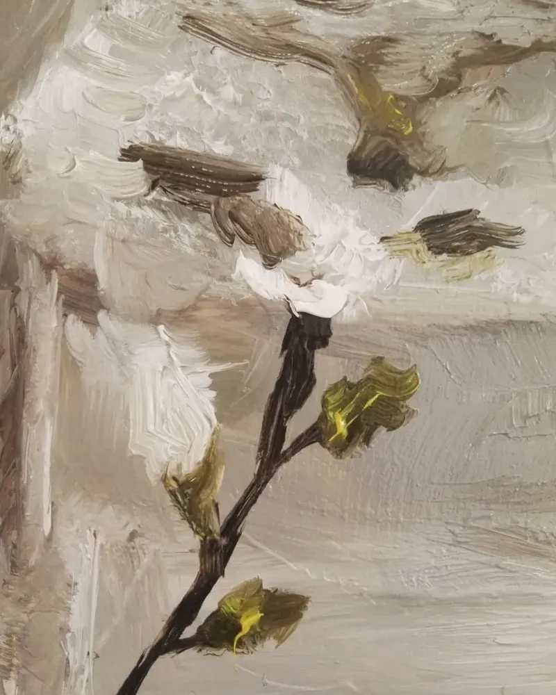 Ветка жасмина в вазе. Картина маслом 20×30 см — 20×30 см