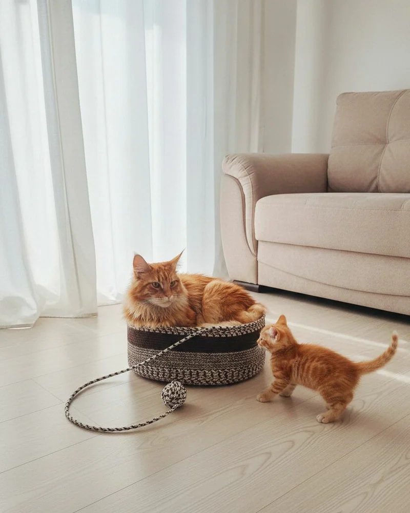 Лежанка для кота из шнура — серая