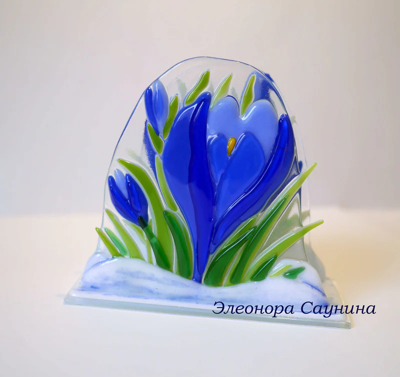 Салфетница стеклянная фьюзинг Крокусы