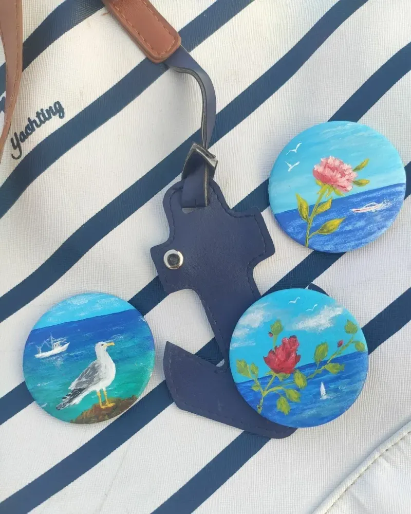 Брошь Роза у Моря. Миниатюра на Холсте. Морской пейзаж — Брошь