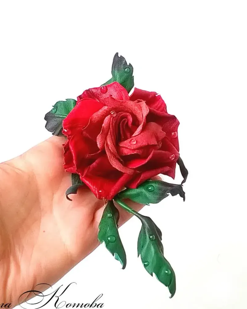 Розовая роза Брошь цветок из кожи
