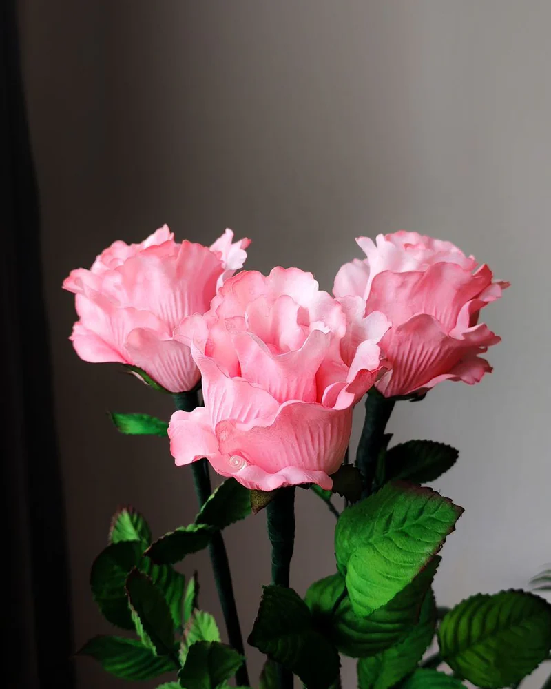 Букет-ночник из 3 роз «Pink», розовый
