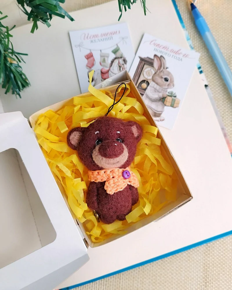 Войлочная игрушка мишка из шерсти, Медвежонок игрушка