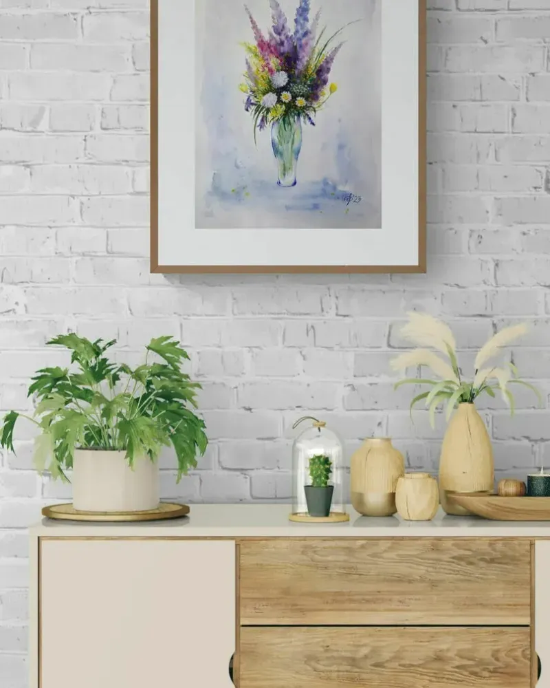 Букет полевых цветов. Акварель — 30×40 см