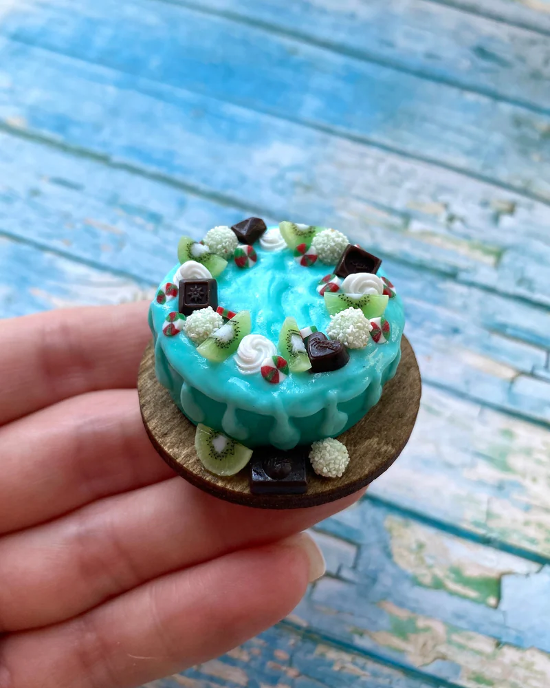 Кукольный Миниатюрный Торт «Мятный бриз 🩵»