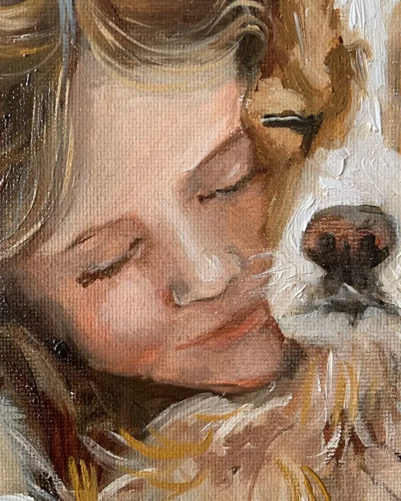 Девочка с собакой. Картина маслом 20×30 см — 20×30 см
