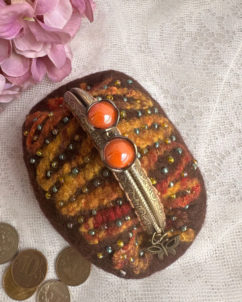 Кошелек монетница коричневый. Женский маленький кошелек с фермуаром