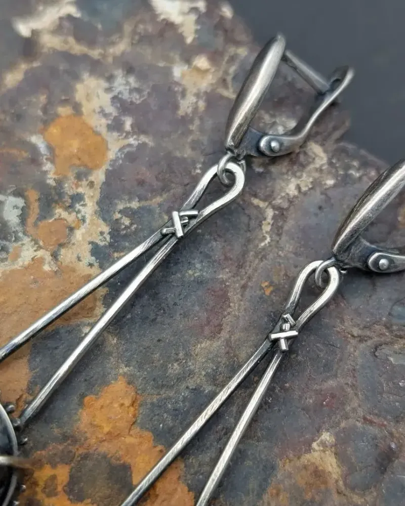 Серьги длинные с обсидианом — Основной