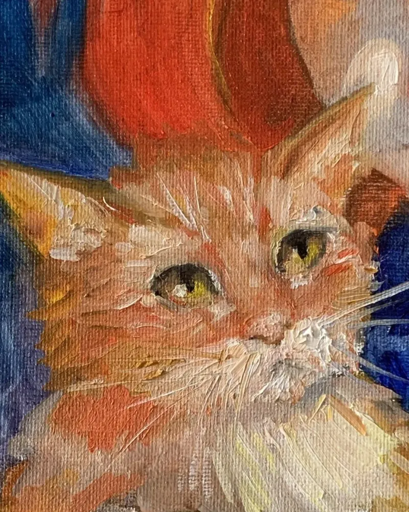 Девочка и котенок. Картина маслом 20×30 см — 20×30 см
