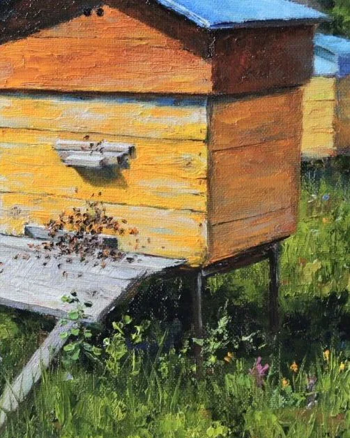 «Деревенская мозаика». Пасека. Картина маслом