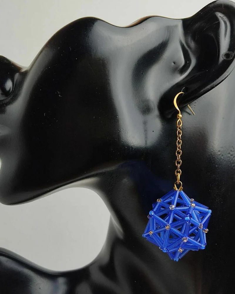 Серьги геометрические синие из бисера лёгкие серьги 6.5 см