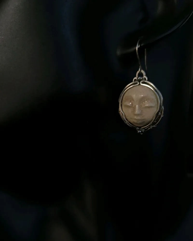 Серьги с керамическими лицами — Коричневый, Керамика 1