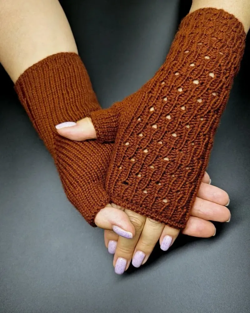 Ажурные митенки из мериноса — Терракотовые — Терракотовые