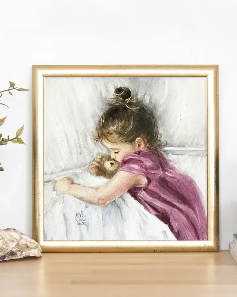 Спящая девочка. Картина маслом 30×30 см — 30×30 см
