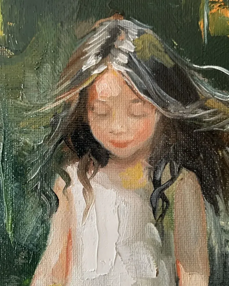 Девочка и её пёс. Картина маслом 20×30 см — 20×30 см