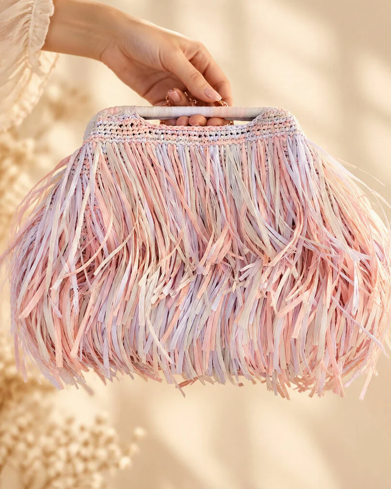 Вязаная сумка с фермуаром Monaco Bag из рафии, цвет Летний закат