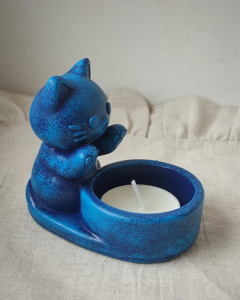 Подсвечник "Котик греет лапки"