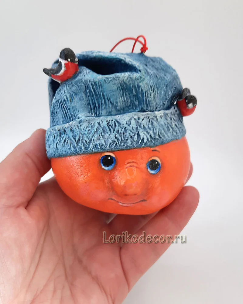 Ёлочная игрушка «МАНДАРИН СО СНЕГИРЯМИ-3»