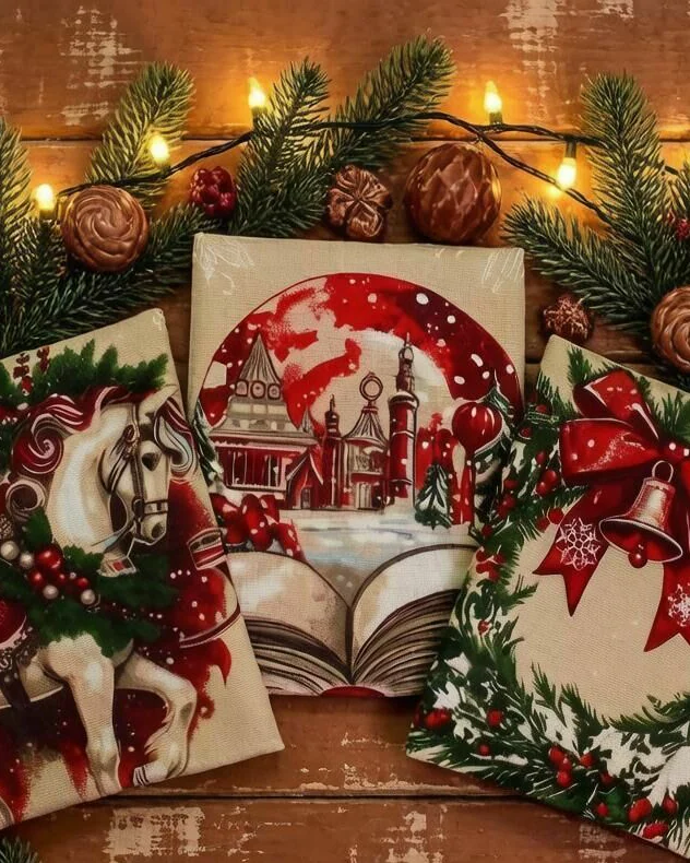 Комплект кухонных полотенец из рогожки Новогодняя сказка