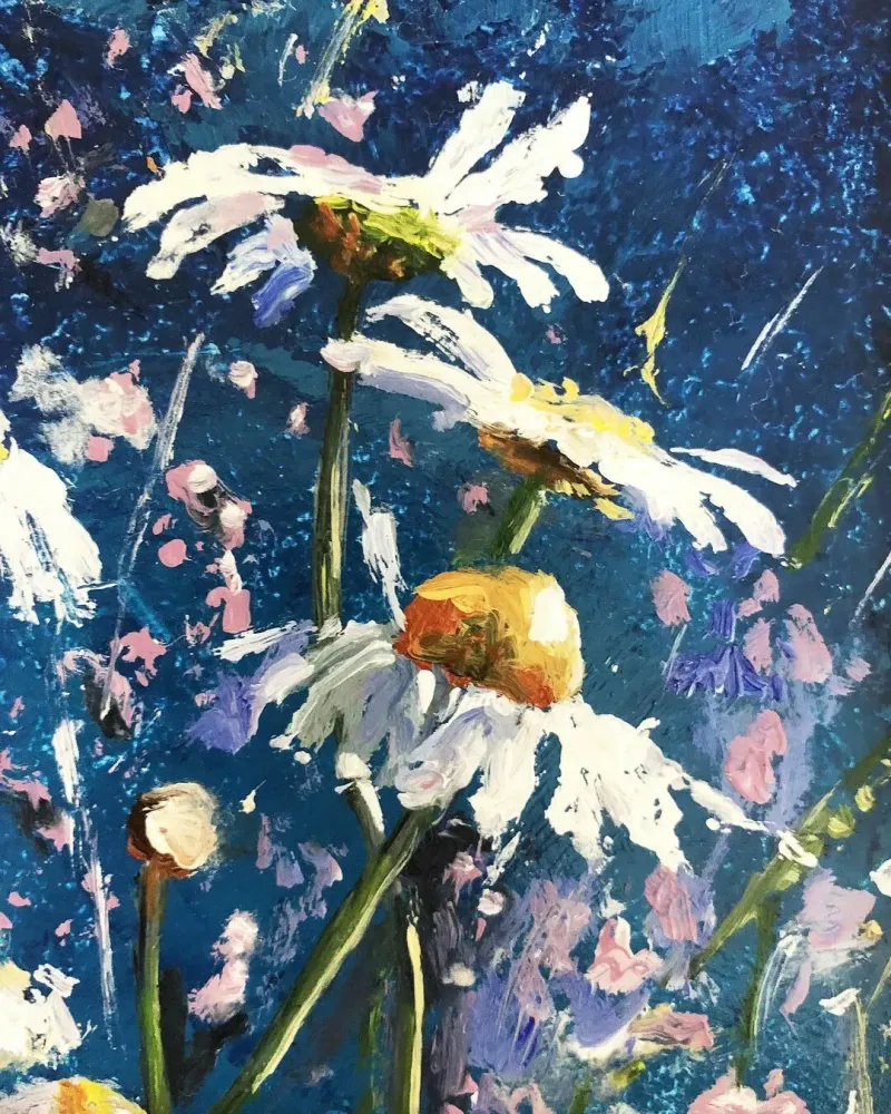 Ромашки. Картина маслом 12×17 см — 12×17 см