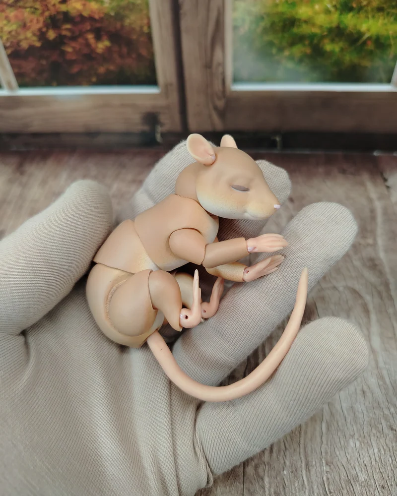 Мышка, шарнирная кукла — Бежевая, 3,5 см