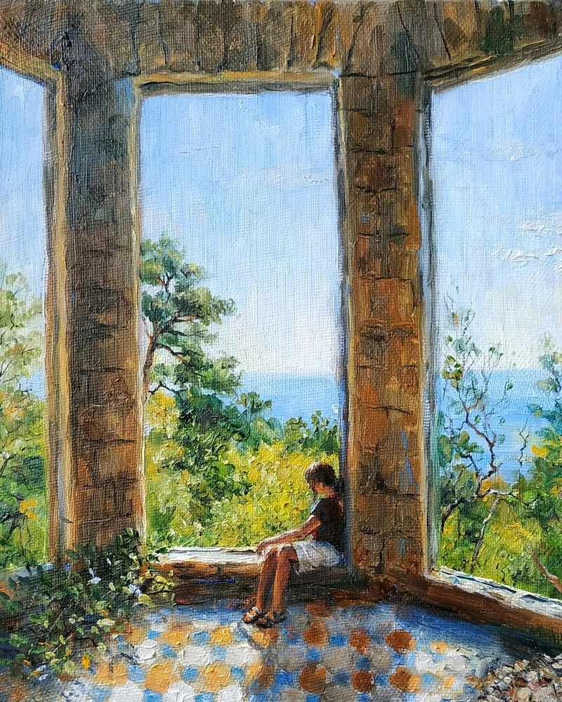 В заброшенном замке. Холст, масло 25х20 см