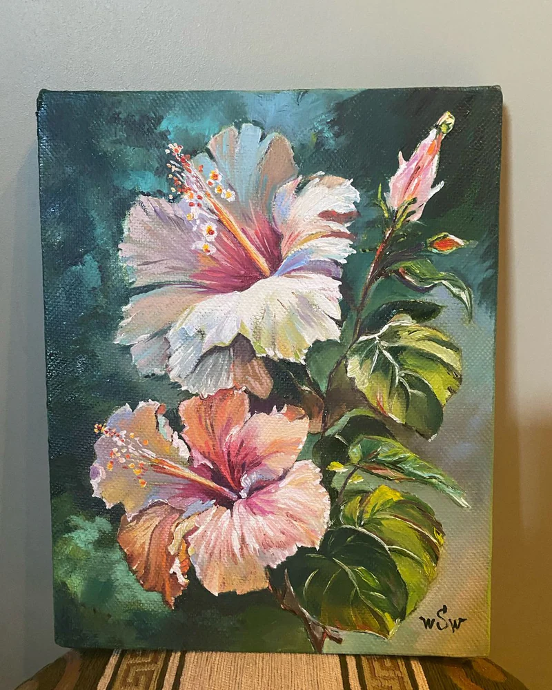Картина маслом Гибискусы 18×24 см — Оригинал