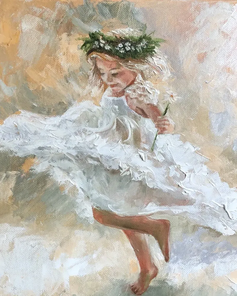 Танцующая девочка. Картина маслом 30×30 см — 30×30 см