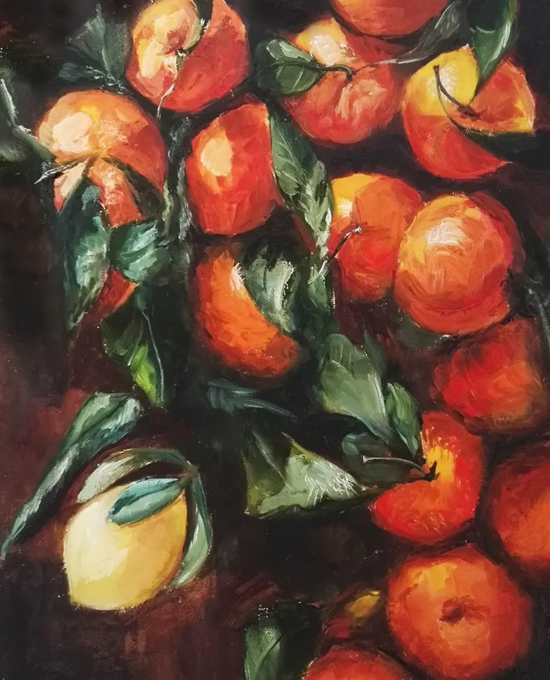 Мандарины и лимон. Картина маслом 40×50 см — 40×50 см
