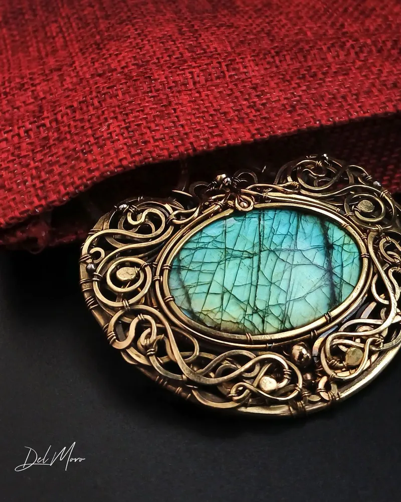 Гребень «Antique Mirror» с камнем — Зелёный, Лабрадорит 1