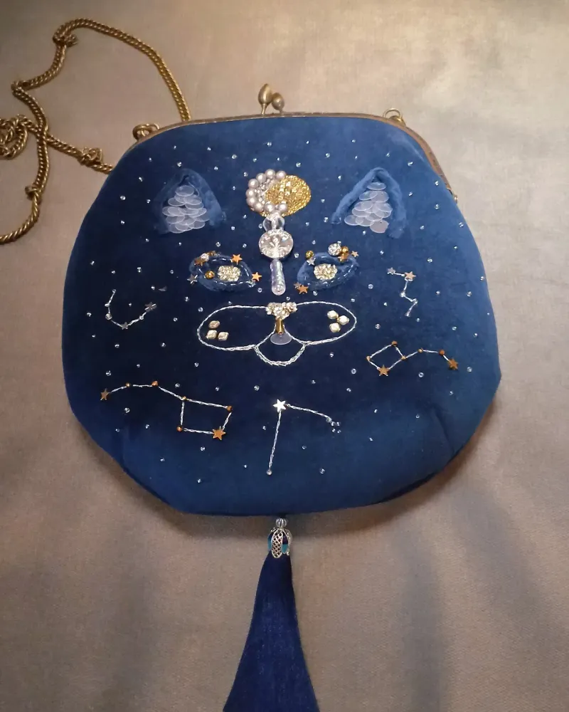 Сумочка «Котовселенная» с бамбуковой ручкой, синяя