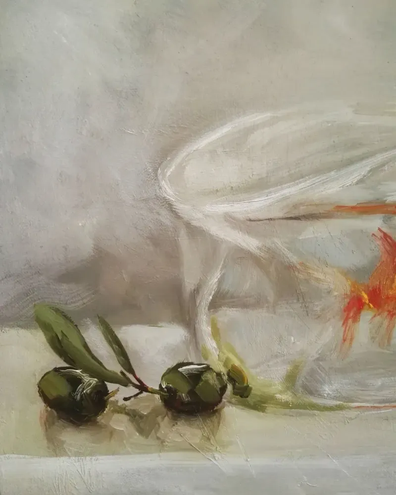 Золотая рыбка и оливки. Картина маслом 50×60 см — 50×60 см