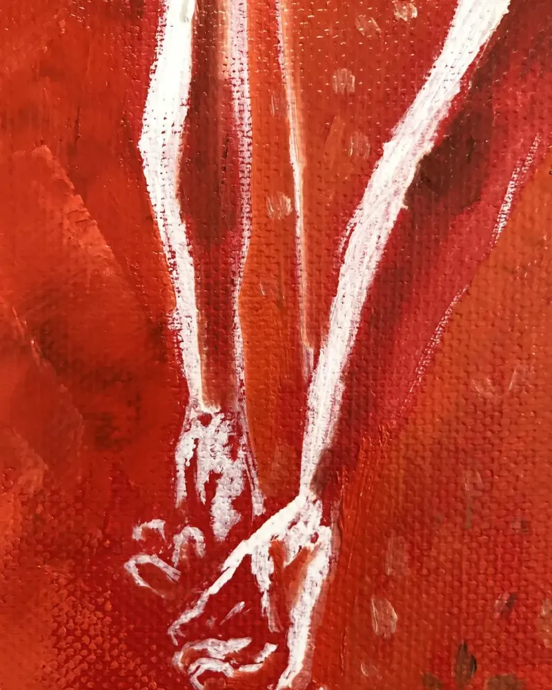 Девочка на красном фоне. Картина маслом 18×24 см — 18×24 см