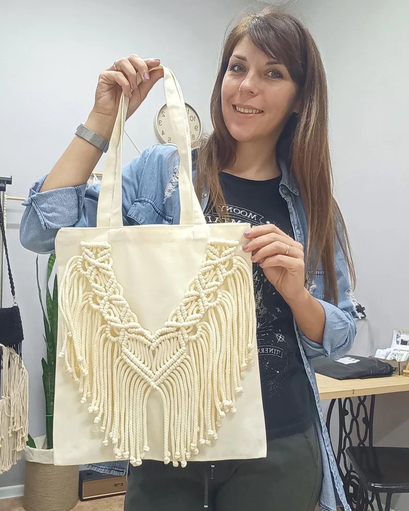 Шоппер макраме — Молочный 2