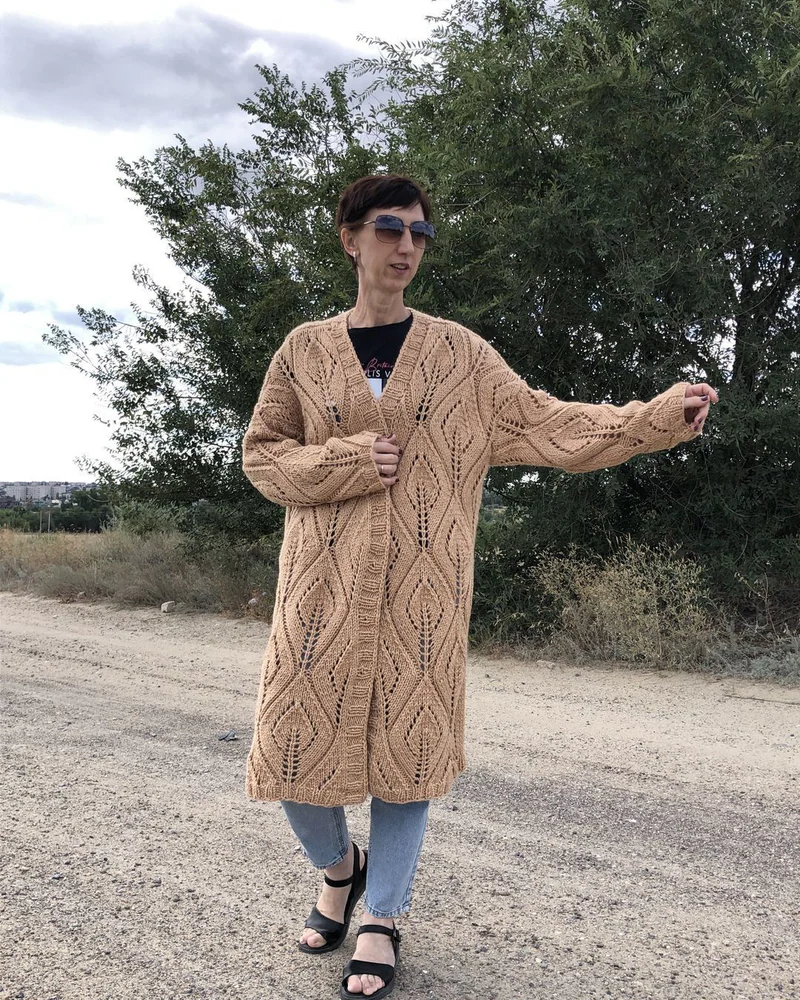 Бежевый Кардиган женский — Ажурный кардиган