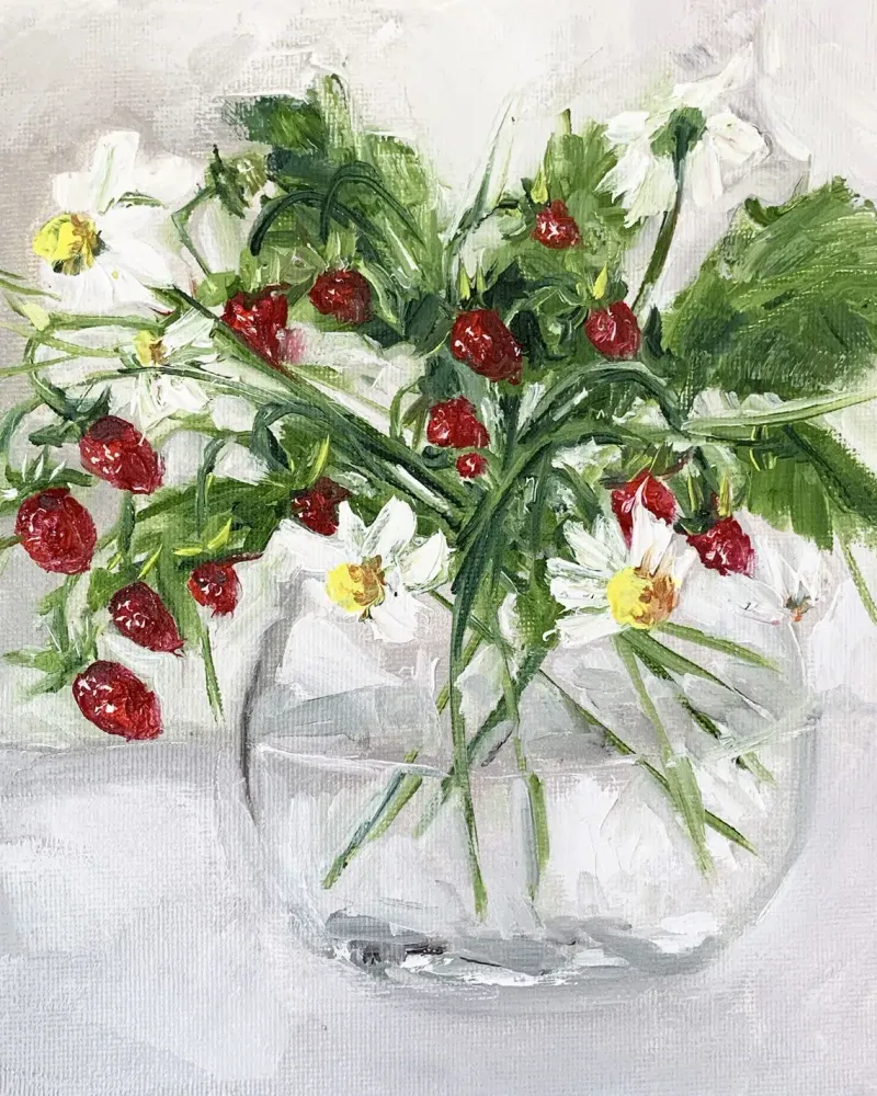 Ромашки в вазе. Картина маслом 20×20 см — 20×20 см